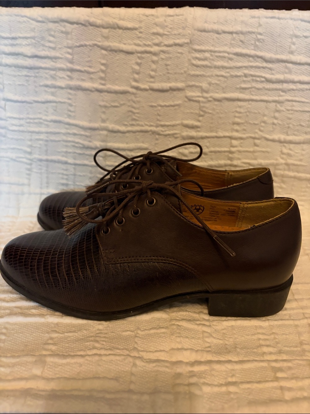 Ariat NWOT Jamie Lace Up Tassel Brown Woven Leather Oxford Shoes -Sz 8B